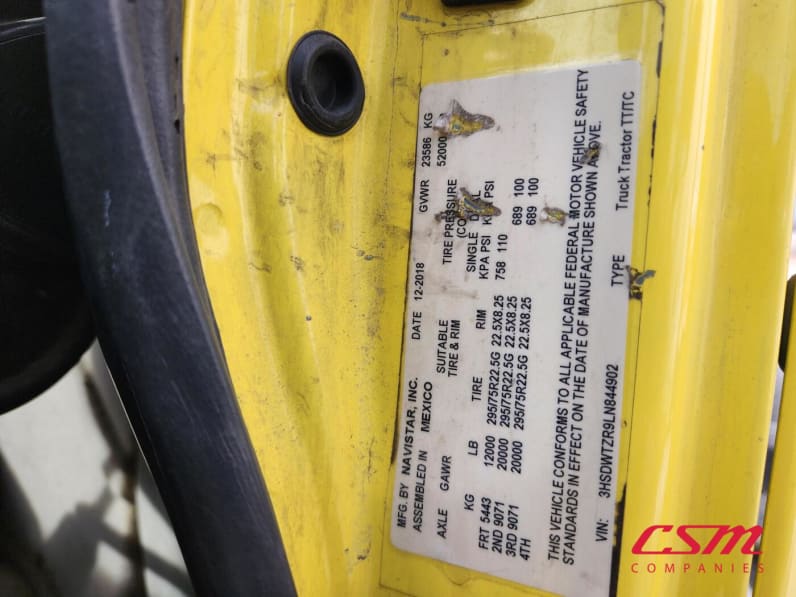 VIN tag for this 2020 International RH Series (Stock number: ULN844902)Weeee