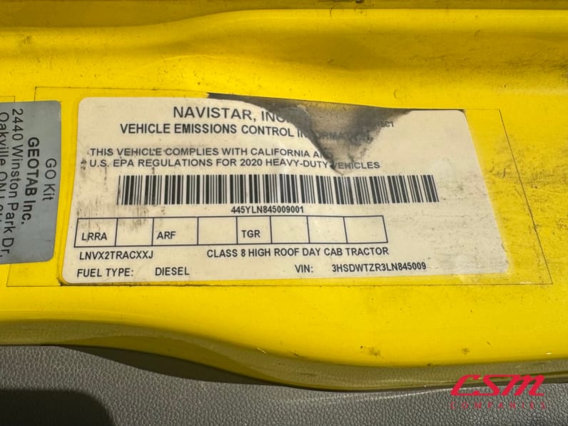 VIN tag for this 2020 International RH Series (Stock number: ULN845009)