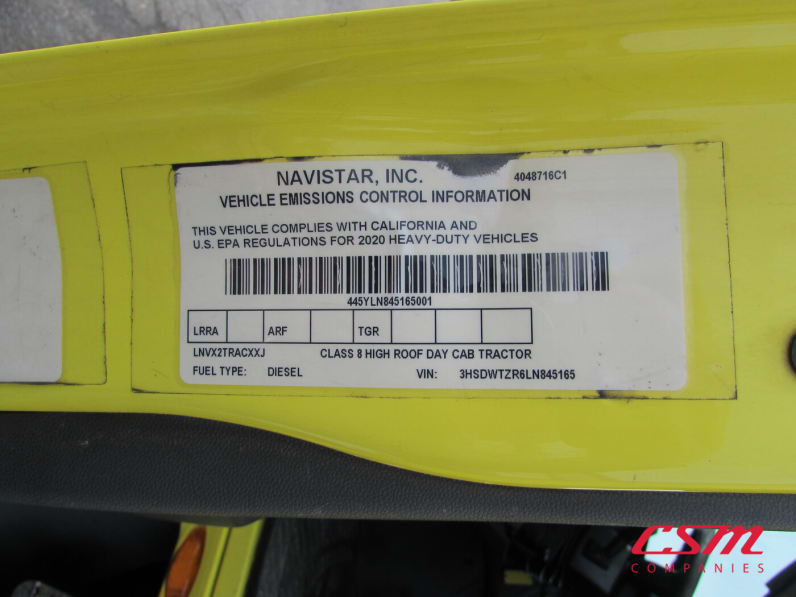 VIN tag for this 2020 International RH Series (Stock number: ULN845165)Weeee