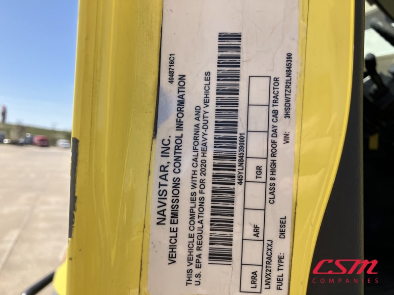 VIN tag for this 2020 International RH Series (Stock number: ULN845390)Weeee