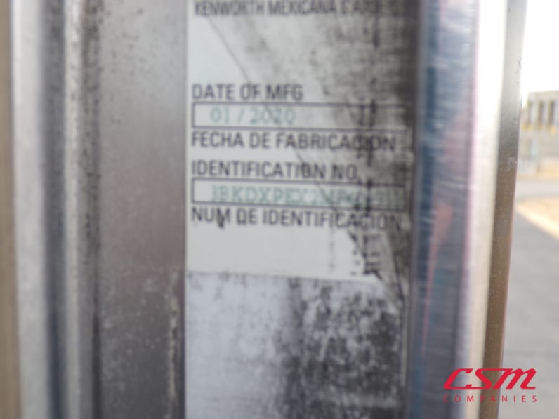 VIN tag for this 2021 Kenworth T800 (Stock number: UMF429732)Weeee