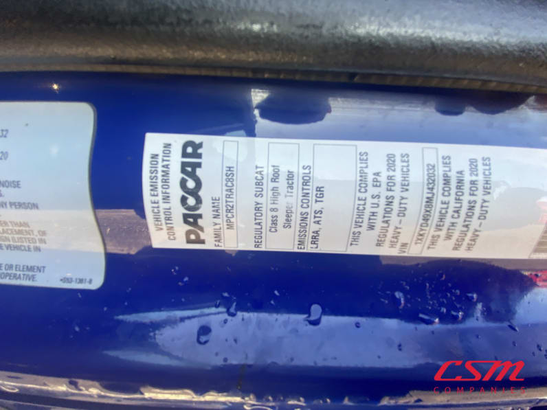 VIN tag for this 2021 Kenworth T680 (Stock number: UMJ432032)