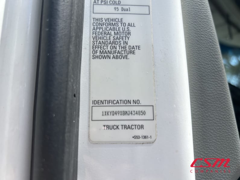 VIN tag for this 2021 Kenworth T680 (Stock number: UMJ434850A)Weeee