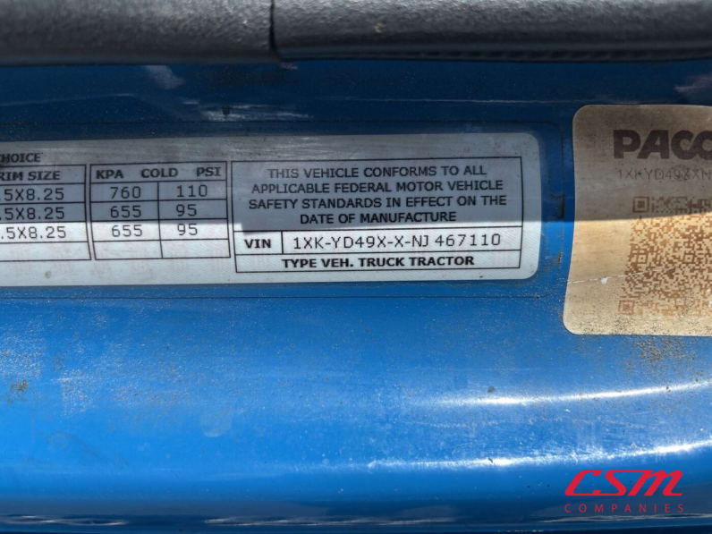VIN tag for this 2022 Kenworth T680 (Stock number: UNJ467110)Weeee