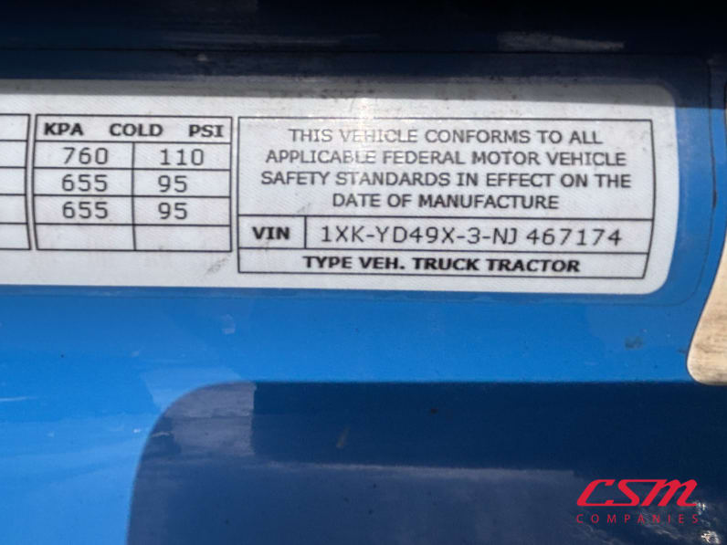 VIN tag for this 2022 Kenworth T680 (Stock number: UNJ467174)Weeee