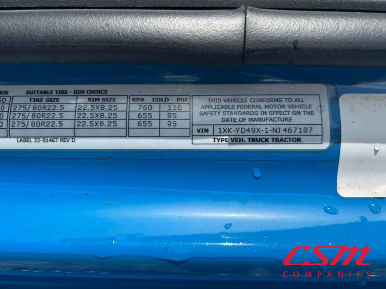 VIN tag for this 2022 Kenworth T680 (Stock number: UNJ467187)Weeee