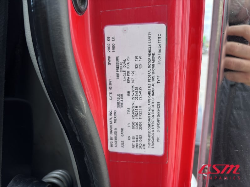 VIN tag for this 2022 International HX620 (Stock number: UNN546268)Weeee