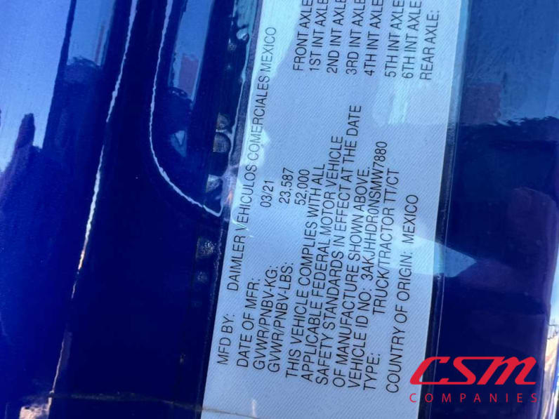 VIN tag for this 2022 Freightliner Cascadia (Stock number: UNSMW7880A)Weeee