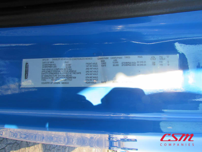 VIN tag for this 2022 Freightliner Cascadia (Stock number: UNSMW7939A)Weeee