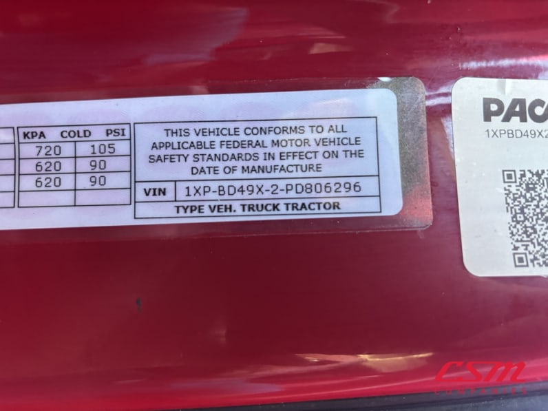 VIN tag for this 2023 Peterbilt 579 (Stock number: UPD806296)Weeee