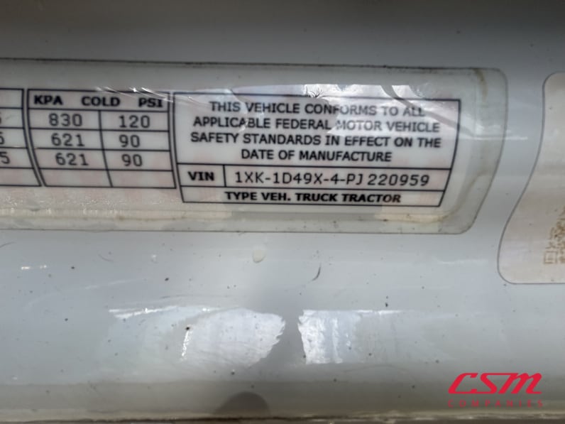 VIN tag for this 2023 Kenworth W990 (Stock number: UPJ220959)