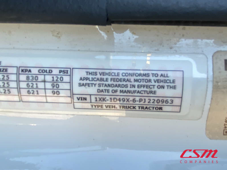 VIN tag for this 2023 Kenworth W990 (Stock number: UPJ220963)