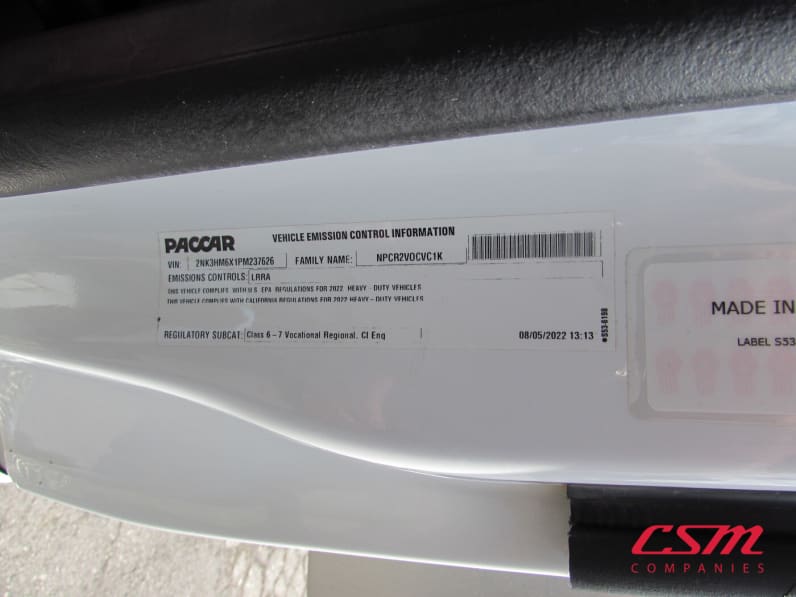 VIN tag for this 2023 Kenworth T280 (Stock number: UPM237626)Weeee