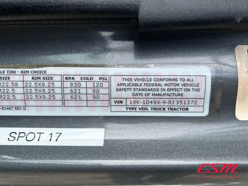 VIN tag for this 2024 Kenworth W990 (Stock number: URJ351372)