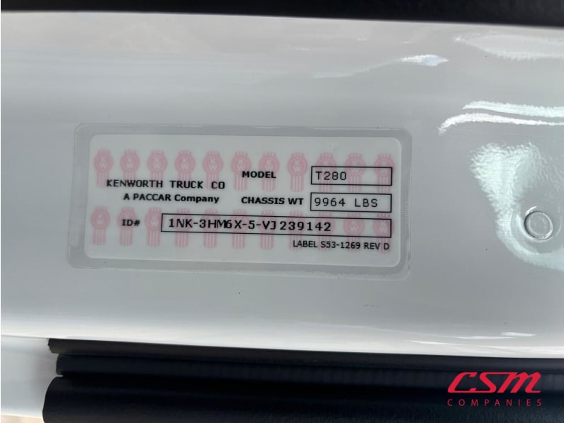 VIN tag for this 2027 Kenworth T280 (Stock number: VJ239142)Weeee