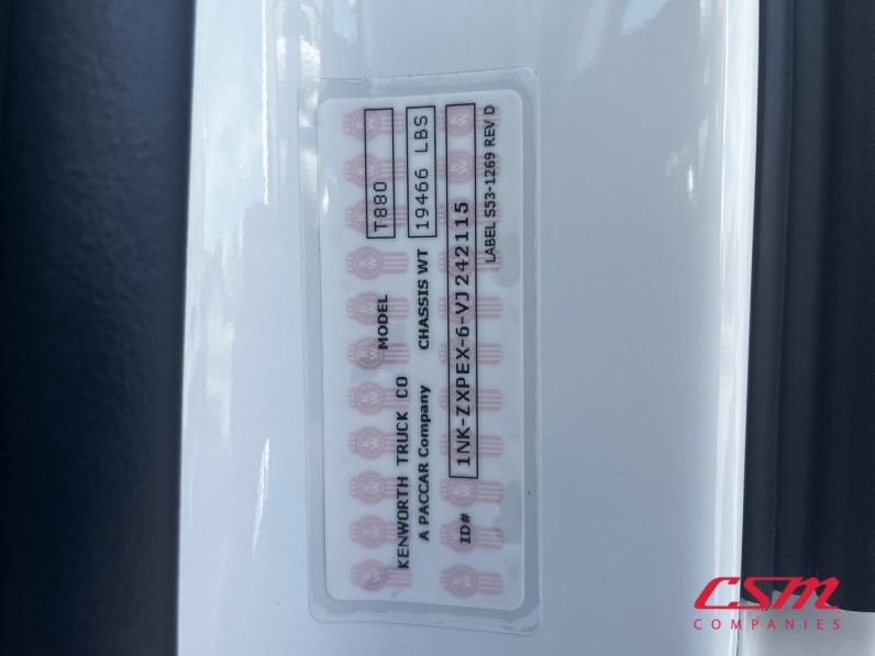 VIN tag for this 2027 Kenworth T880 (Stock number: VJ242115)Weeee