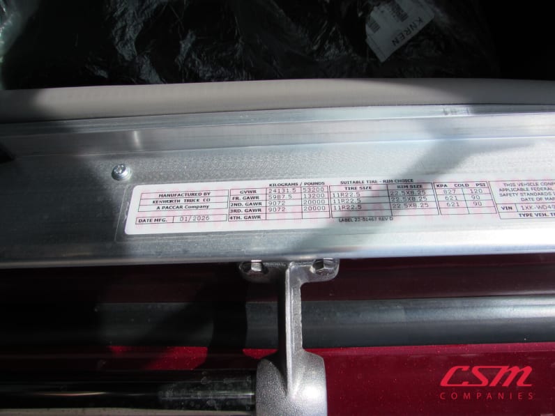 VIN tag for this 2027 Kenworth W900L (Stock number: VR234525)Weeee