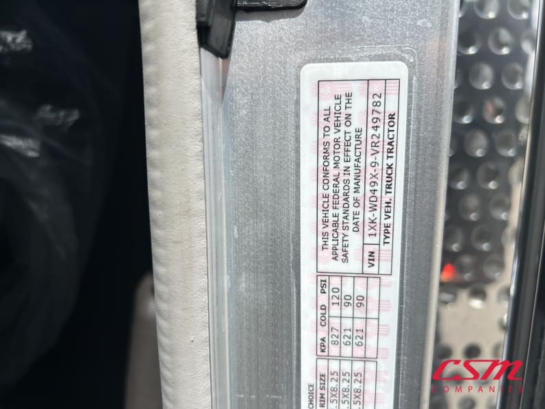 VIN tag for this 2027 Kenworth W900L (Stock number: VR249782)Weeee