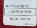 VIN tag for this 2021 Kenworth T680 Short Hood (Stock number: UMJ436598)