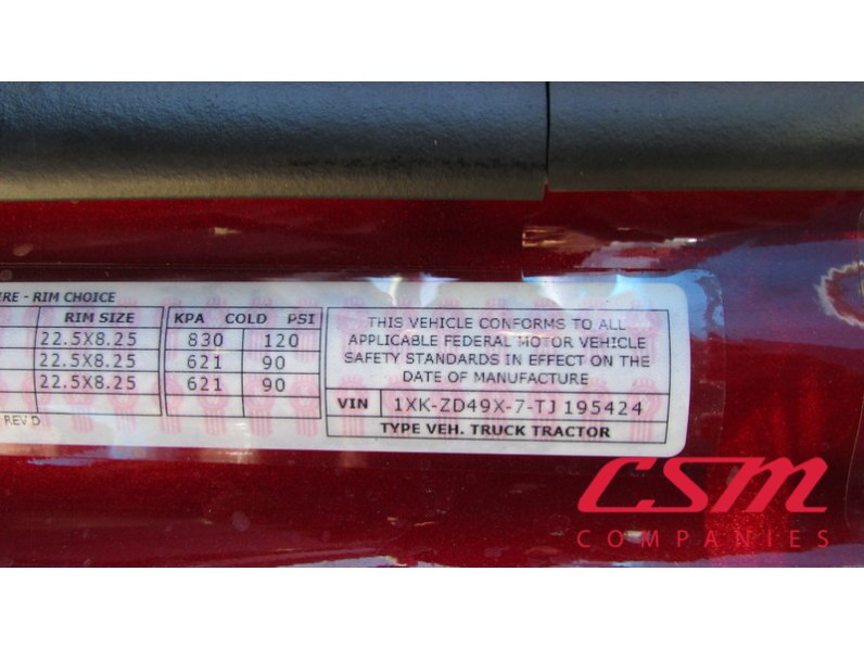 VIN tag for this 2026 Kenworth T880 (Stock number: TJ195424)