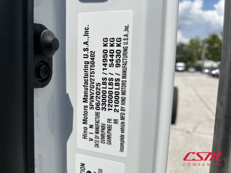 VIN tag for this 2026 Hino L7 (Stock number: T5T50402)