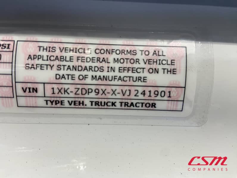 VIN tag for this 2027 Kenworth T880 (Stock number: VJ241901)