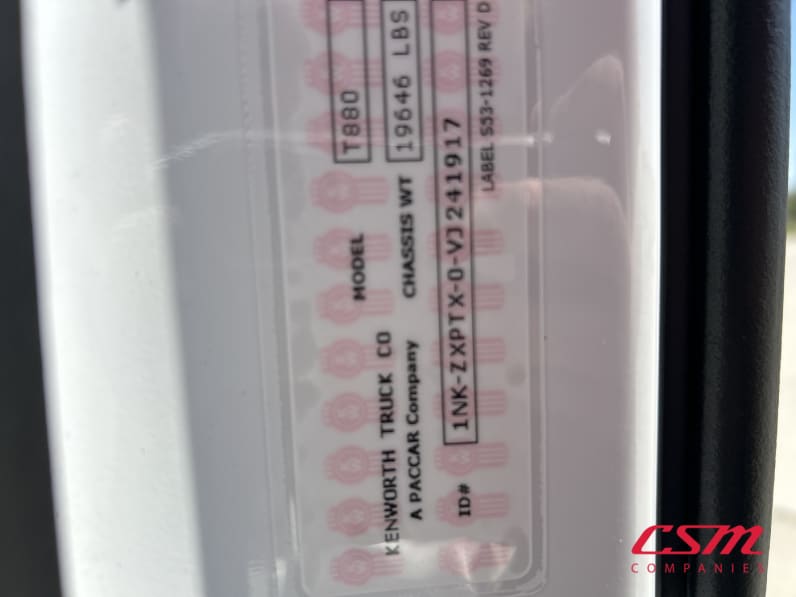 VIN tag for this 2027 Kenworth T880 (Stock number: VJ241917)