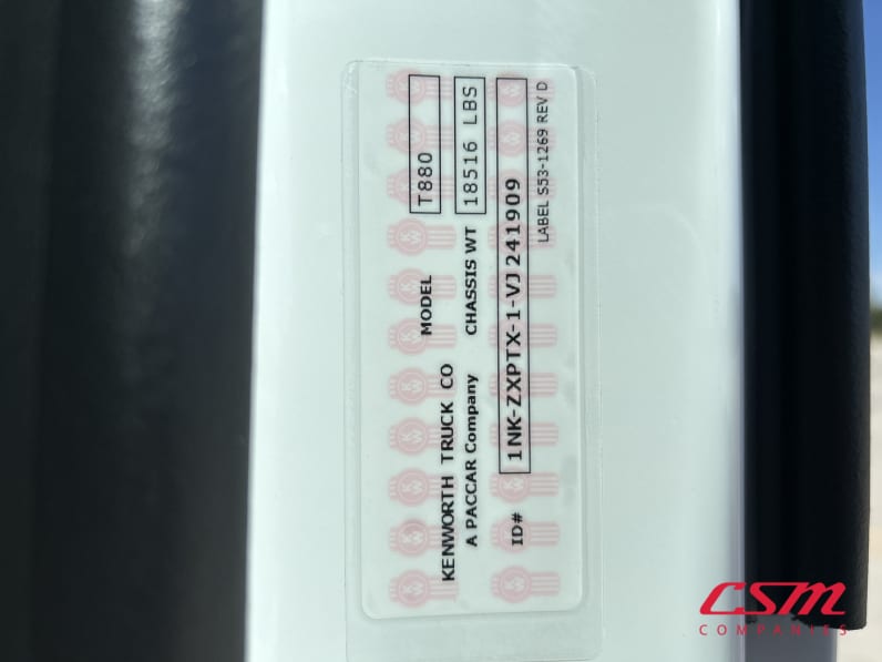 VIN tag for this 2027 Kenworth T880 (Stock number: VJ241909)