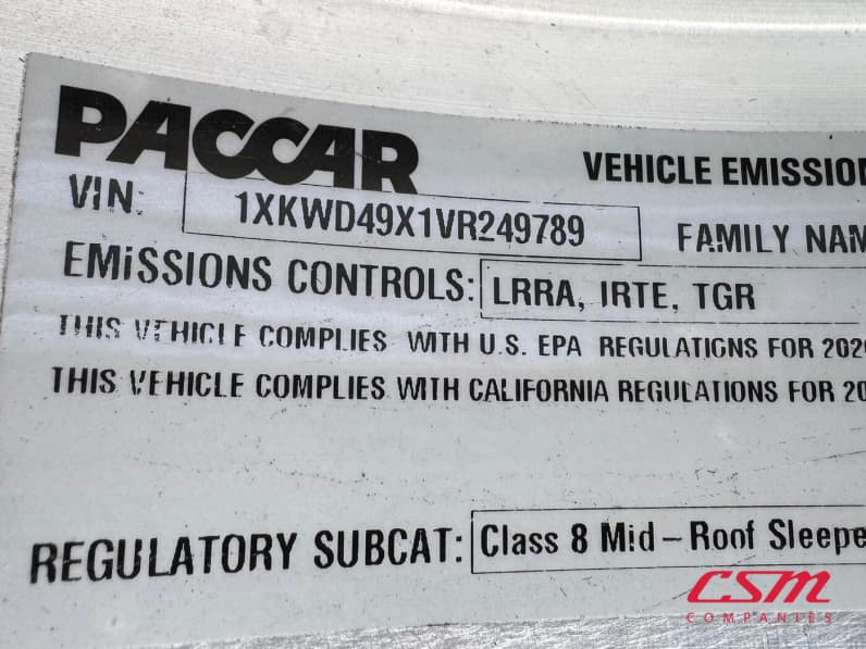 VIN tag for this 2027 Kenworth W900L (Stock number: VR249789)