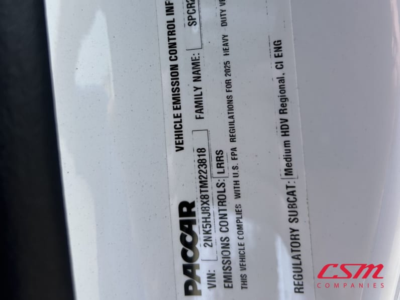 VIN tag for this 2026 Kenworth T480 (Stock number: TM223818)