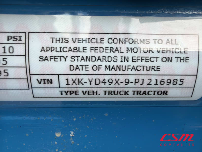 VIN tag for this 2023 Kenworth T680 (Stock number: UPJ216985)