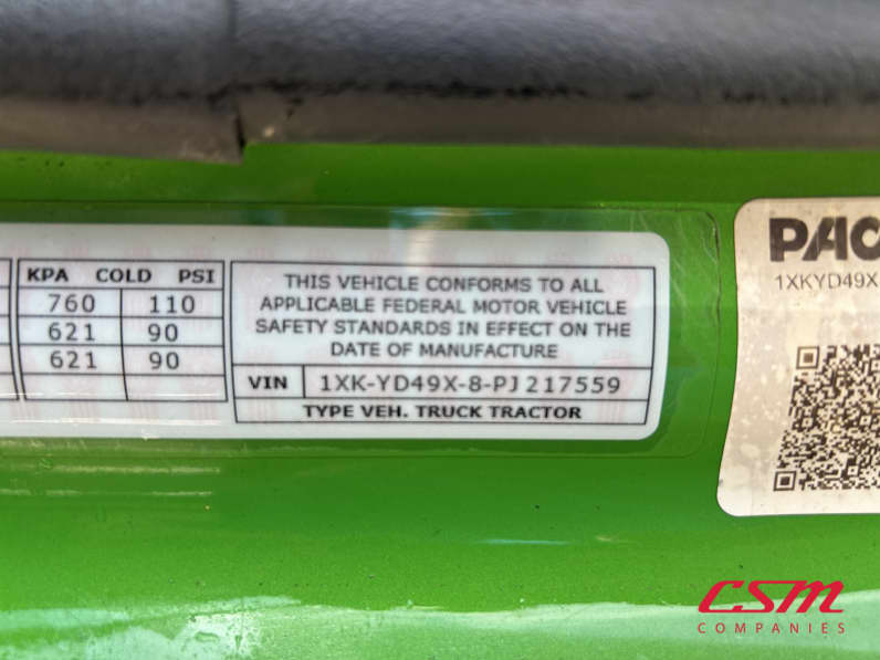 VIN tag for this 2023 Kenworth T680 (Stock number: UPJ217559)