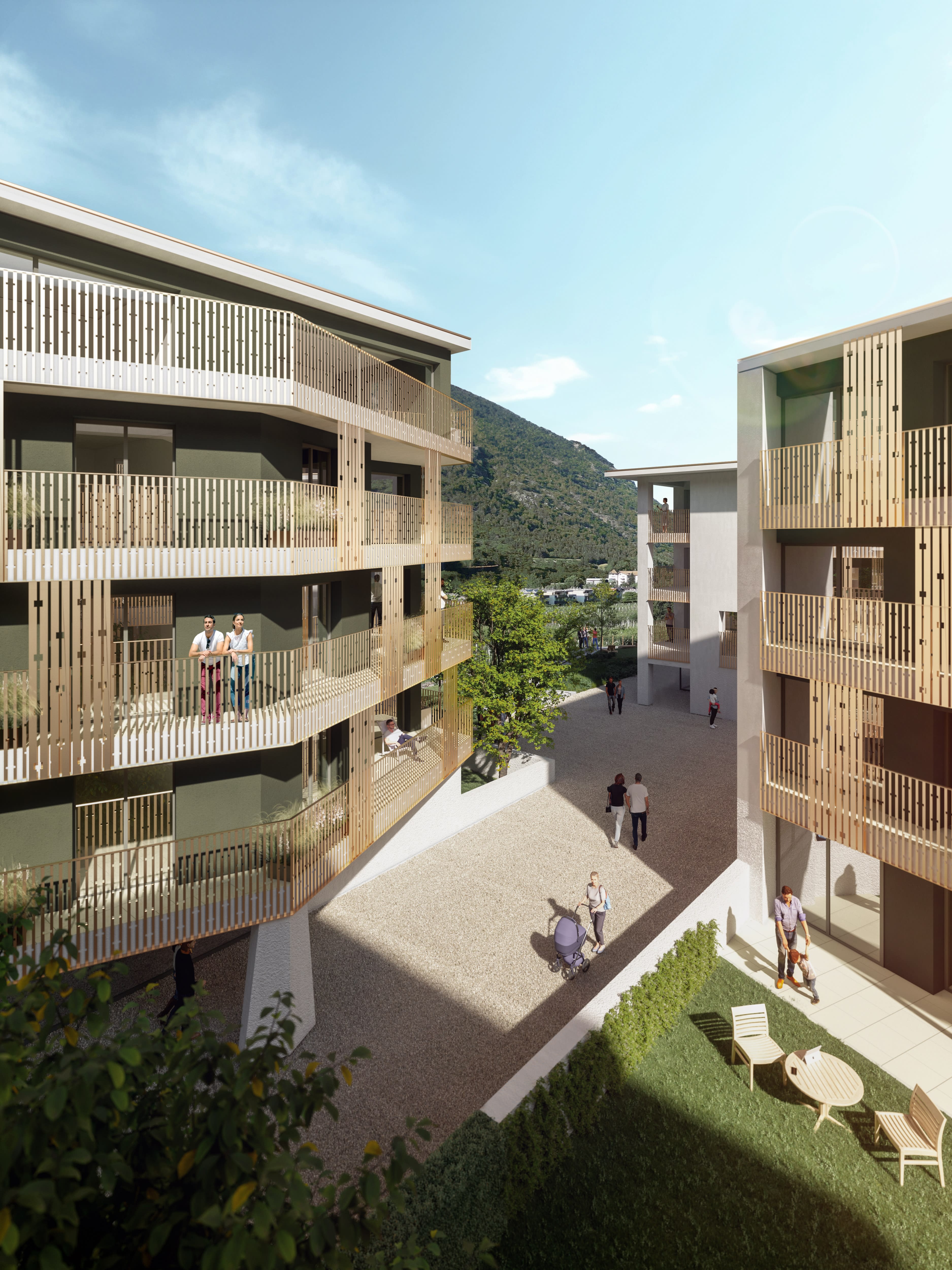 Muhlrain terrace balcony view facing alpine mountains