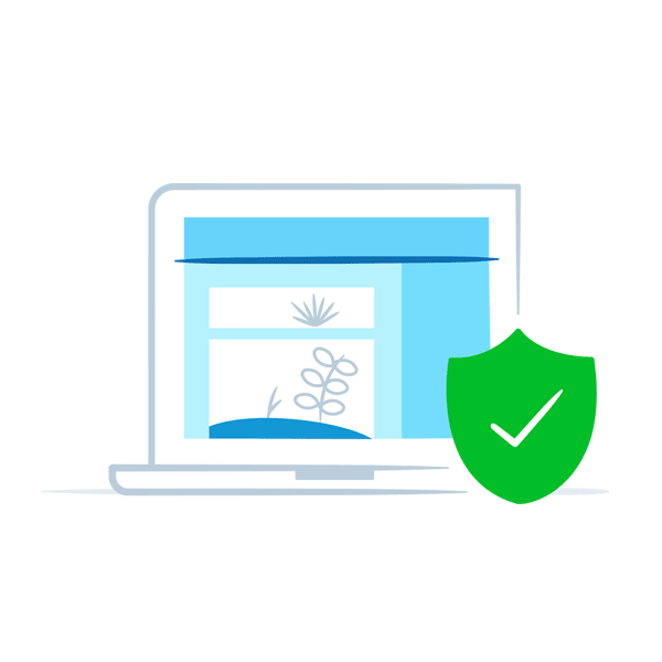 Illustration of laptop with a security check