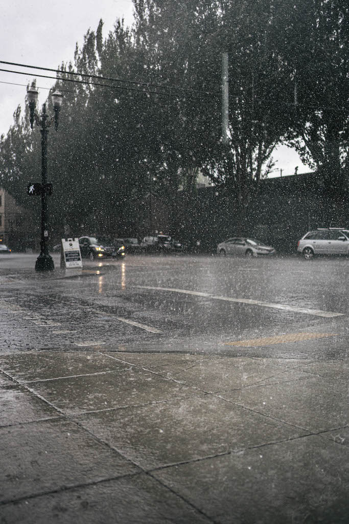 Heavy rain on an intersection