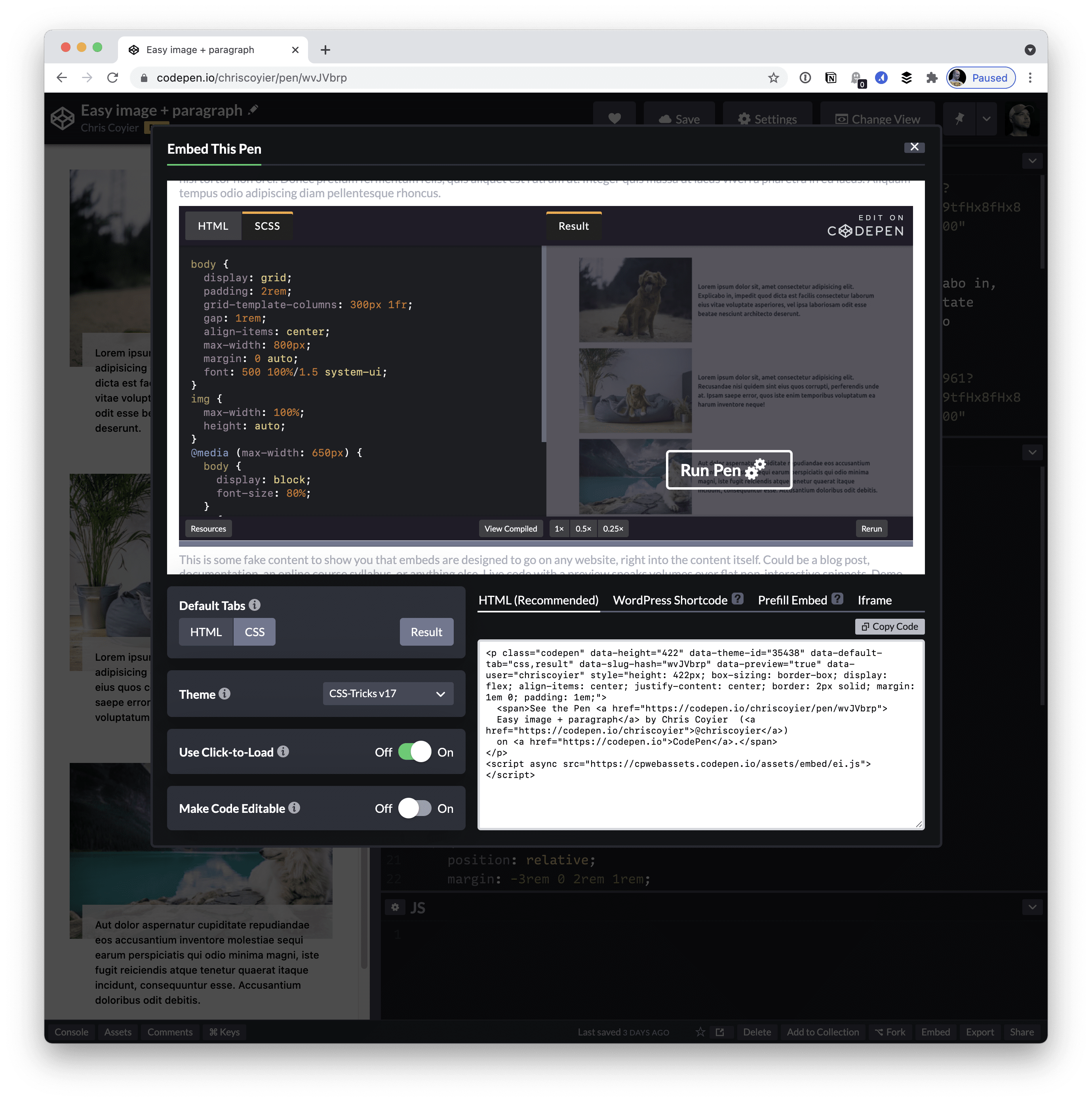 New Embed Modal - CodePen Blog