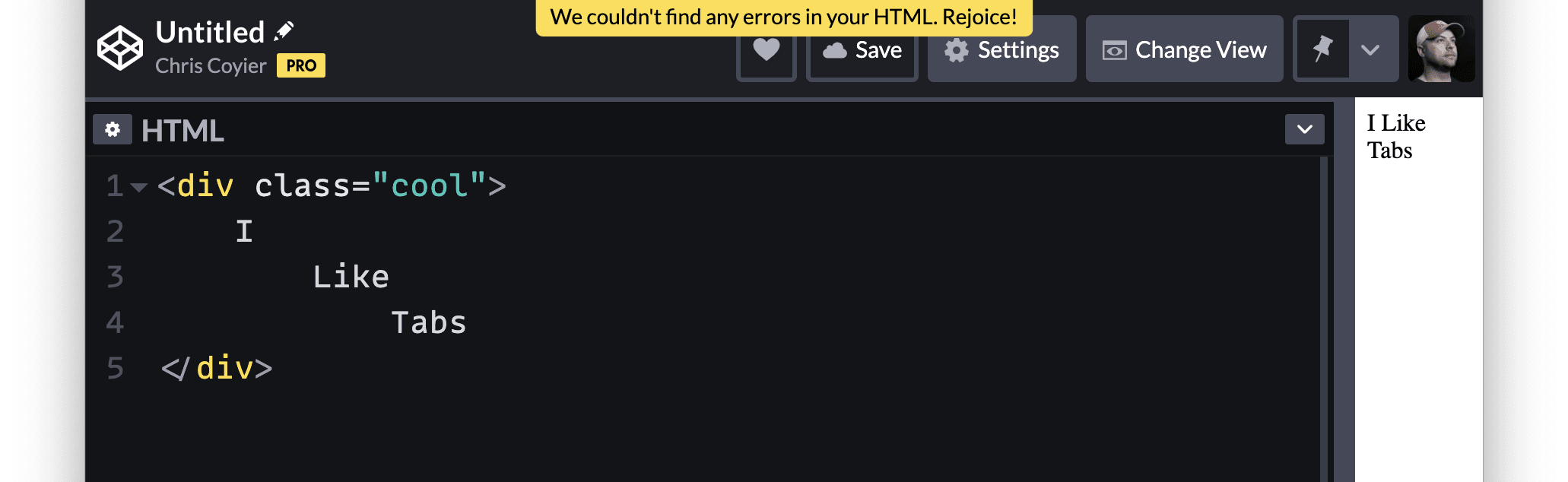 Analyze HTML Now Chill About Tabs - CodePen Blog