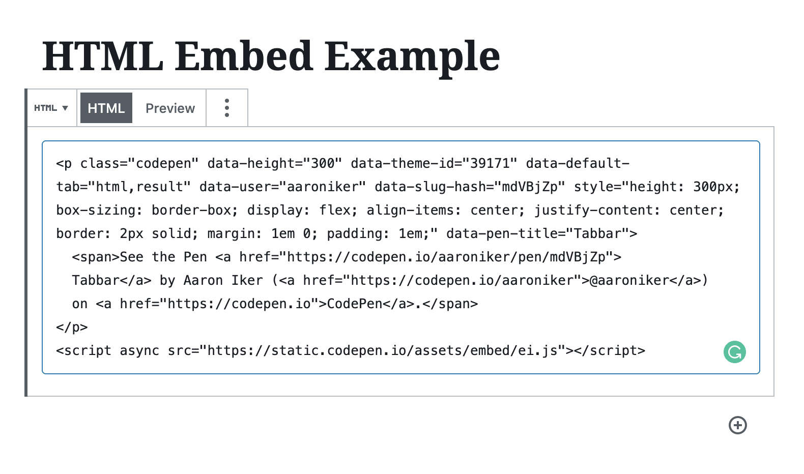 Embeds WordPress CodePen Blog