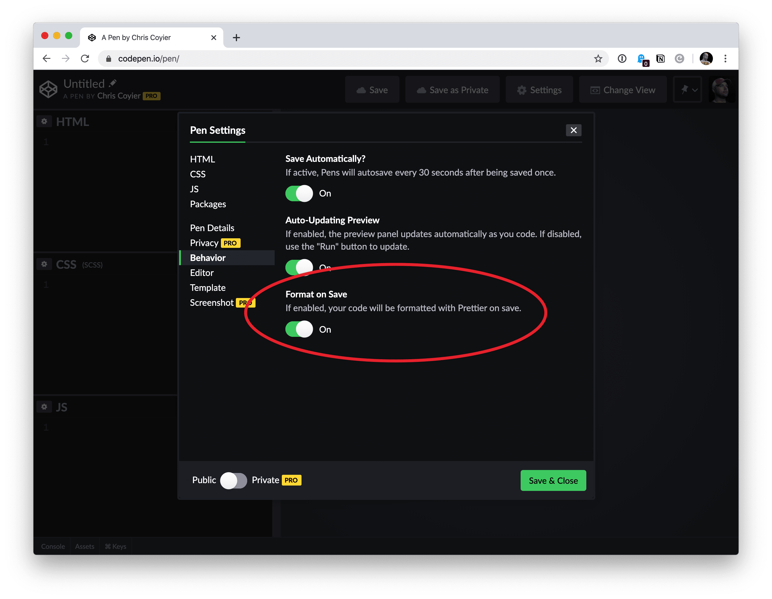 New Editor Setting: Format on Save - CodePen Blog