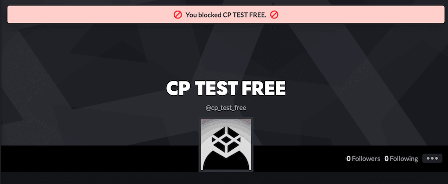 CodePen member profile with blocked confirmation banner.