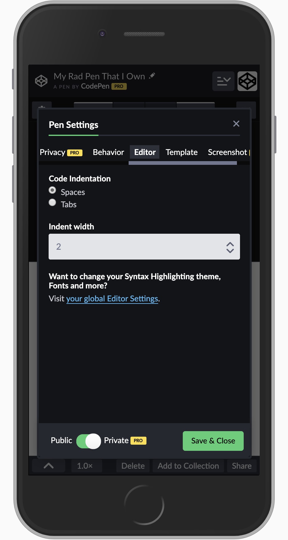New Pen Settings Design - CodePen Blog