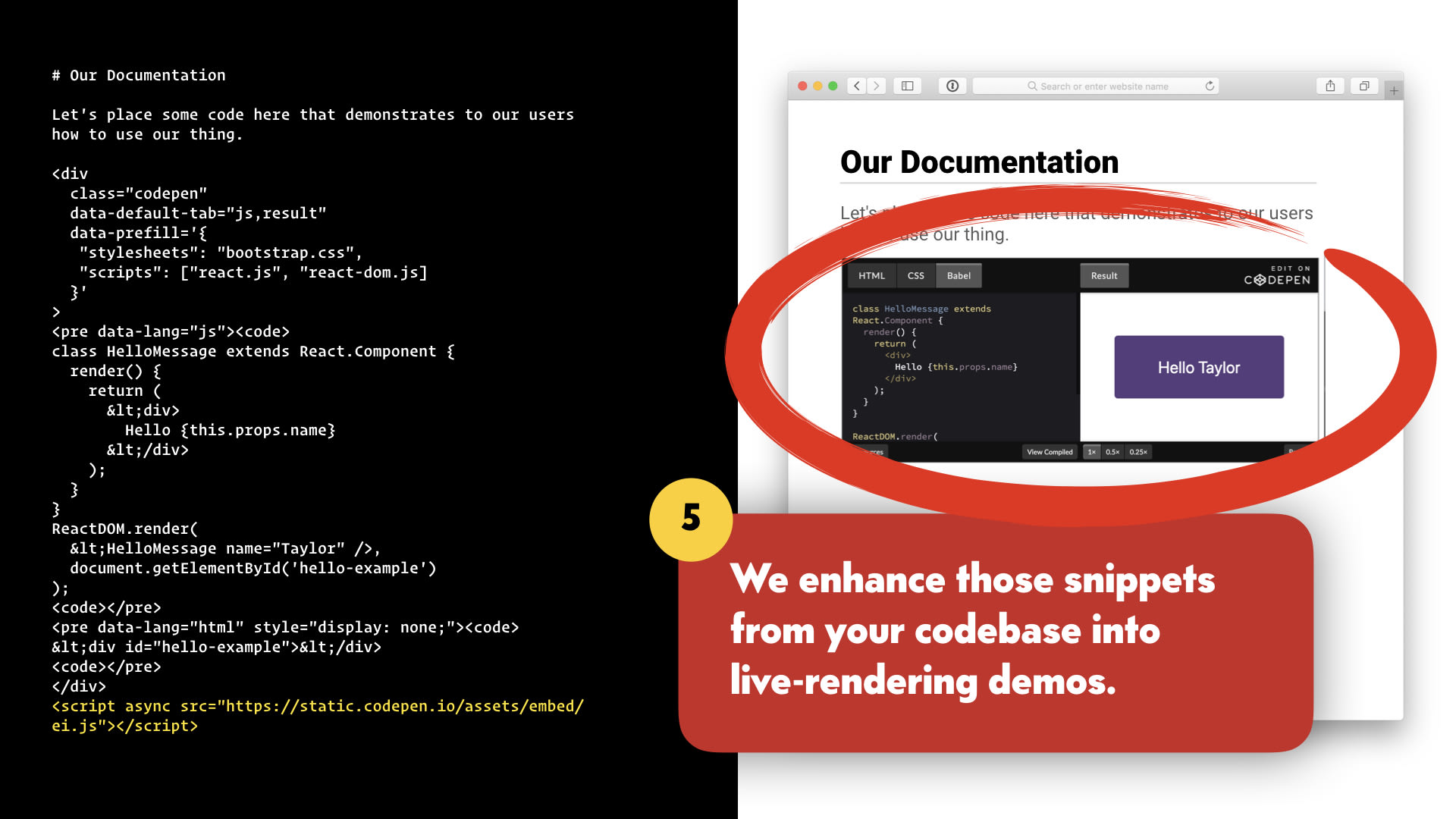The browser is updated with the CodePen embed.