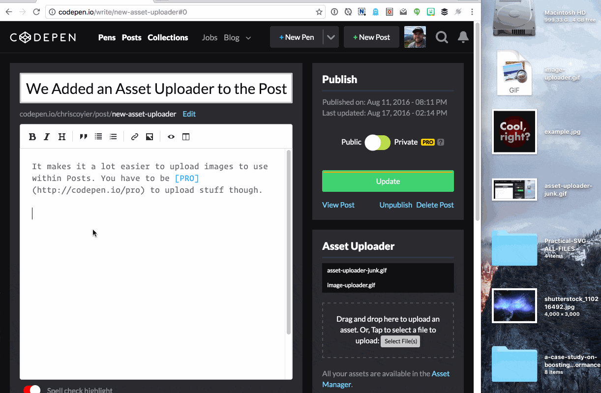 Upload Images from the Post Editor - CodePen Blog