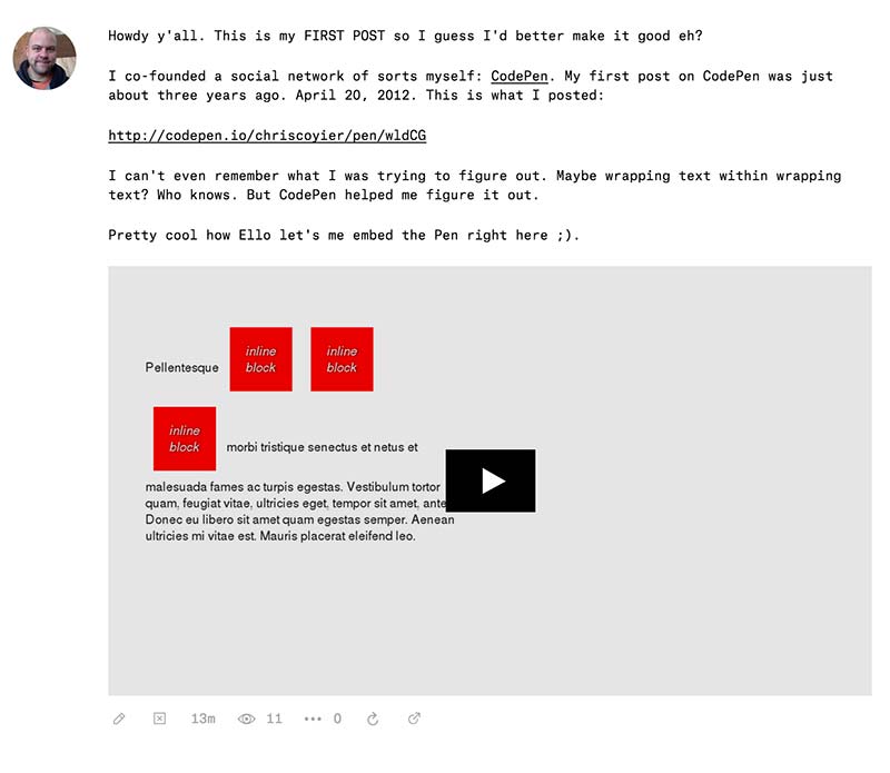 Ello Supports Embedded Pens CodePen Blog