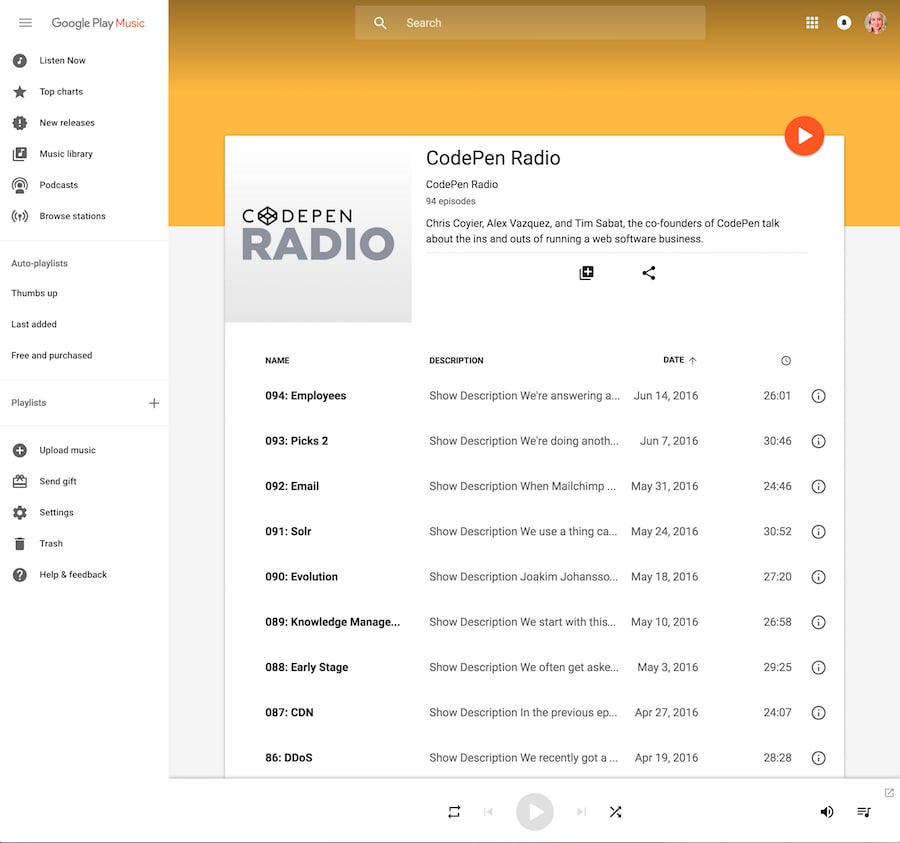 CodePen Radio Podcast on Google Play - CodePen Blog