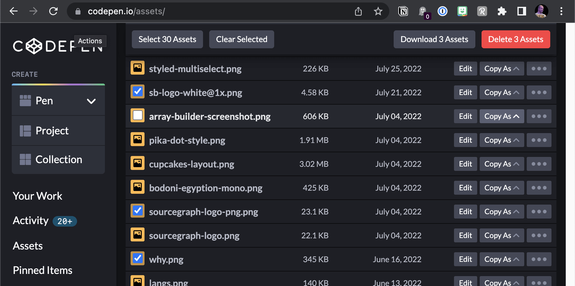382: Bulk Actions for Assets - CodePen Blog