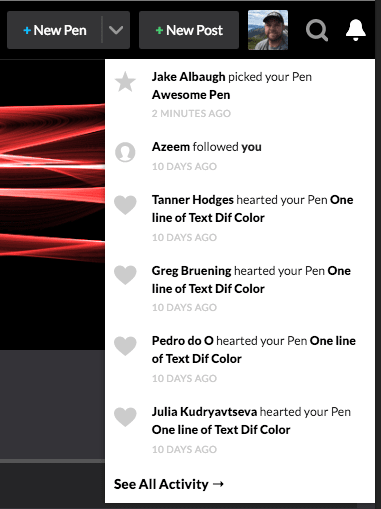 New Picked Pen Notifications - CodePen Blog