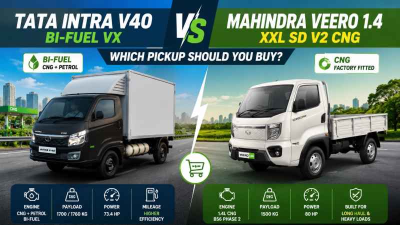 Tata Intra V40 Bi-Fuel VX vs Mahindra Veero 1.4 XXL SD V2 CNG: Which Pickup Should You Buy?