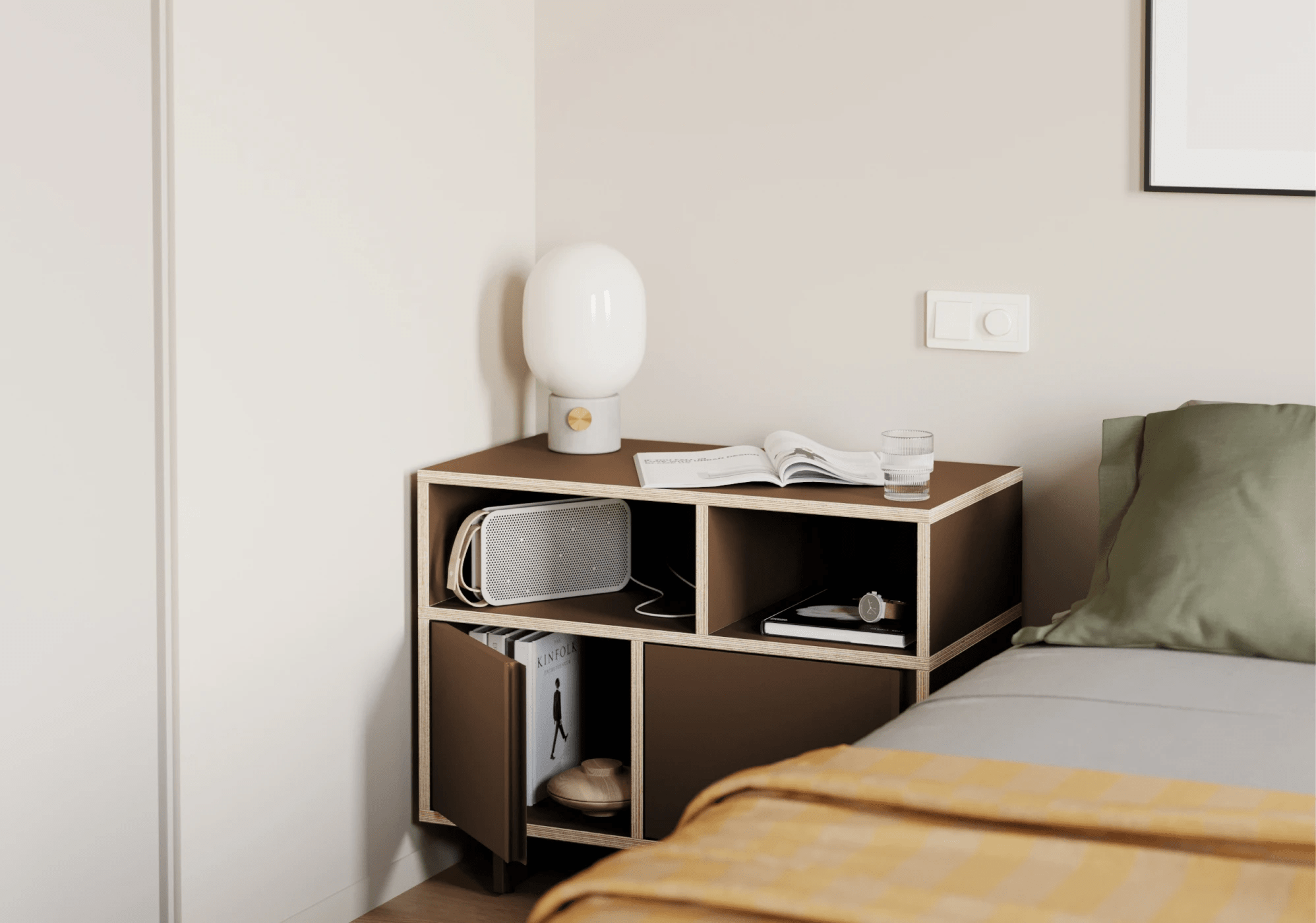 Bedside Table in Brown with Doors and Backpanels 2