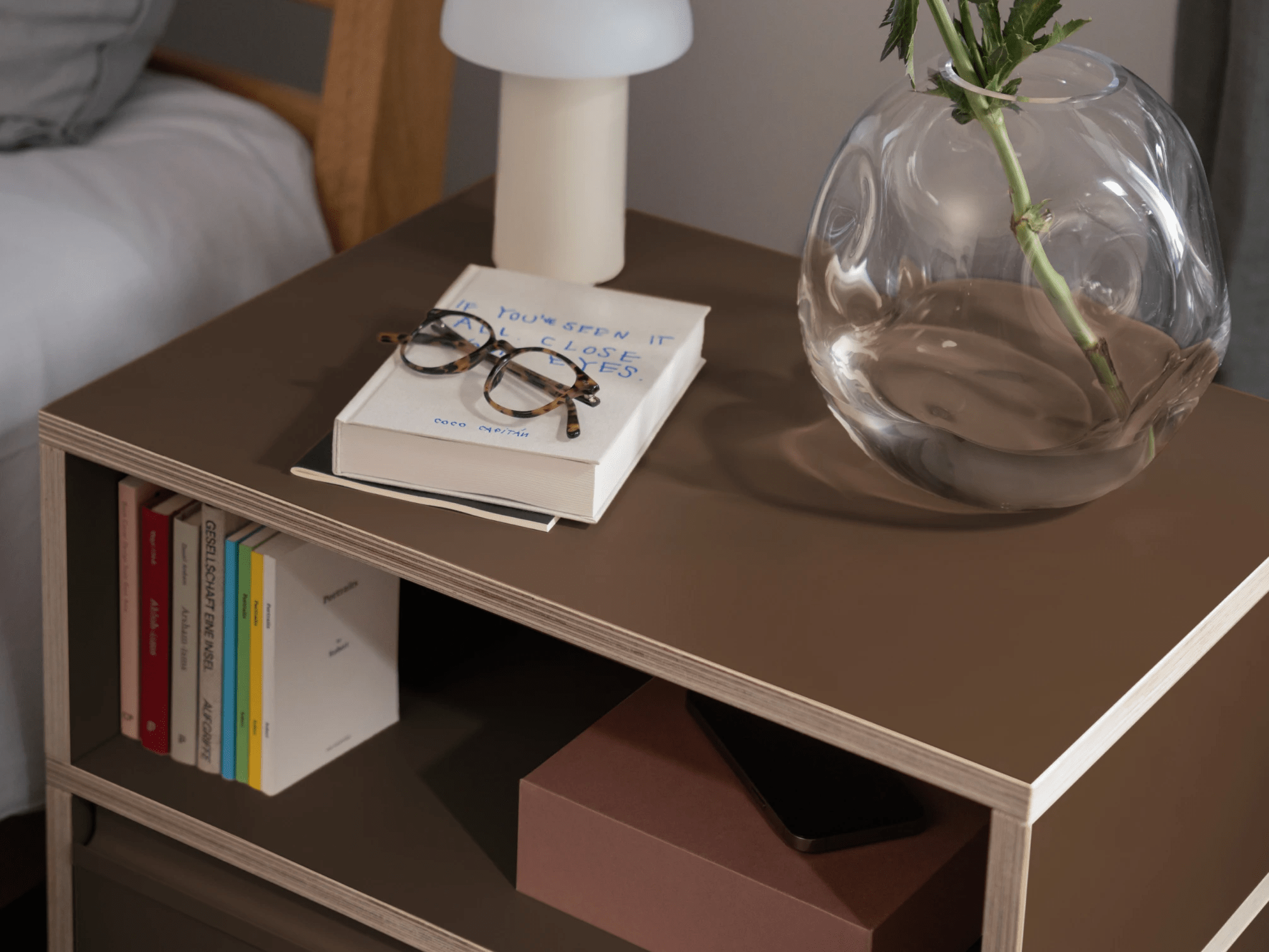 Bedside Table in Brown with Doors and Plinth 3